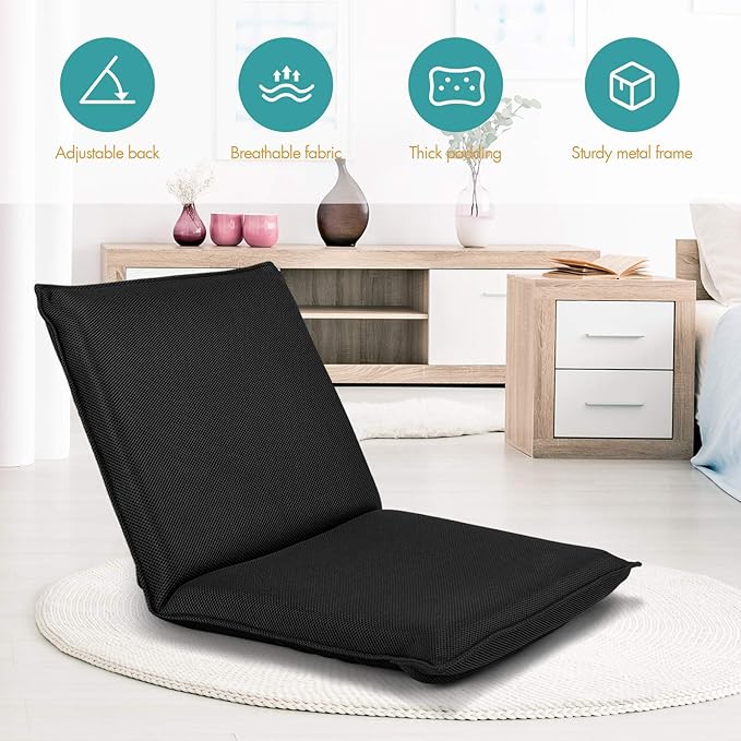 S AFSTAR Adjustable Floor Chair Cushioned Lounger Recliner with 6-Position Comfortable Back Support &amp Thick Padded Lazy Sofa Floor Gaming Chair Floor Seat for Gaming Reading Meditation (Black)