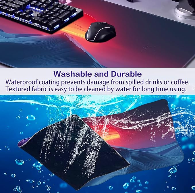 Mountain Peak Beautiful Scenery Game XXL Mouse Pad Sunset Hill Extended Computer Decorative Table Pad with Stitched Edge Anti Slip Base Mouse Pad 35.4 x 15.7 x 0.12 Inches