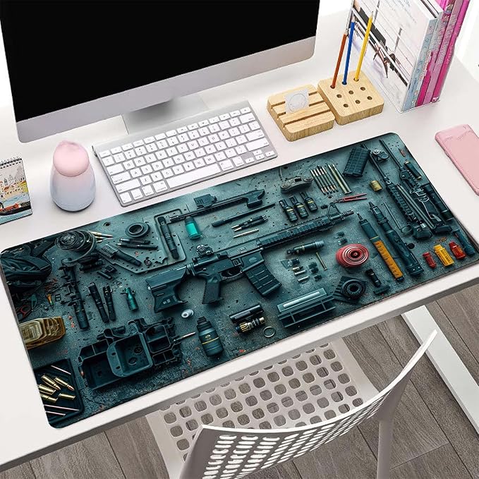 Cool Military Weapon Build Weapon Parts Display Large Gaming Mouse PadNon-Slip Rubber Desk Mat Keyboard for Table Decor (B)