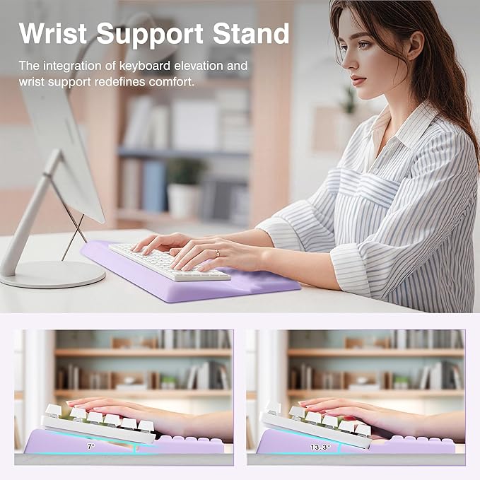 Ospelelf Keyboard Wrist Rest Stand Pad and Ergonomic Mouse Pad Set with Large Mousepad Memory Foam Comfort Premium Office Desk Accessories for Pain Relief Purple