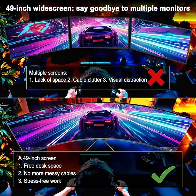 Amzfast 49 Inch Curved Monitor 120Hz DQHD 5120x1440p Ultrawide Gaming Monitor 120% sRGB 1500R 1ms MPRT HDR Adaptive Sync PIP/PBP Height Adjustable HDMI 2.0/DP 1.4 VESA 75x75 AMZG49C7U