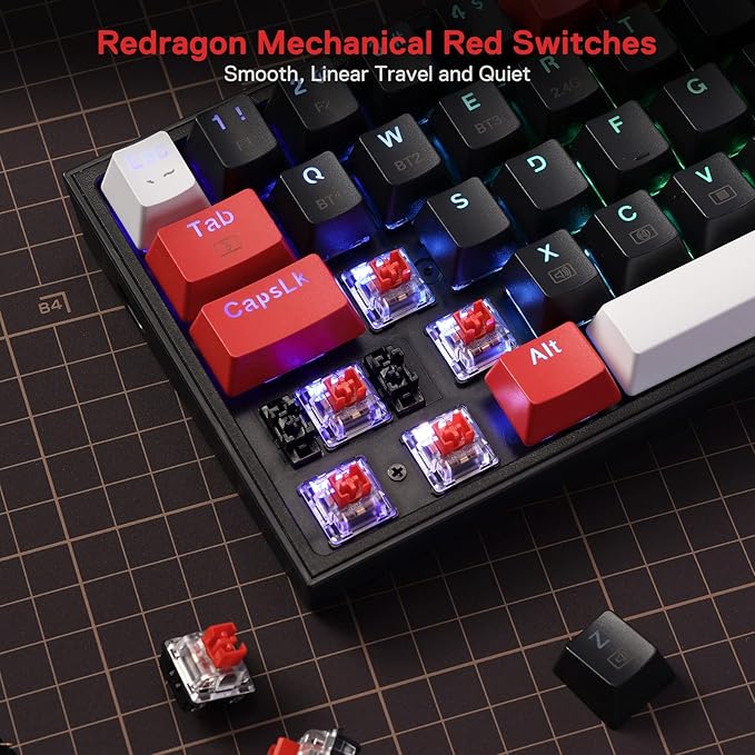 Redragon K628 PRO 75% 3-Mode Wireless RGB Gaming Keyboard 78 Keys Hot-Swappable Compact Mechanical Keyboard w/Hot-Swap Free-Mod PCB Socket Dedicated Arrow Keys &amp Numpad Red Switch