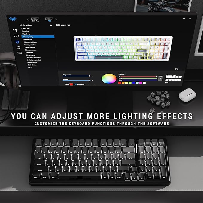 x Aula F99 99% Mechanical Gaming Keyboard – Wireless Bluetooth 2.4Ghz RF USB-C Wired Keyboard with RGB Backlit Hot-Swappable Pre-lubed Linear Switches PBT Keycaps Numpad Volume Knob