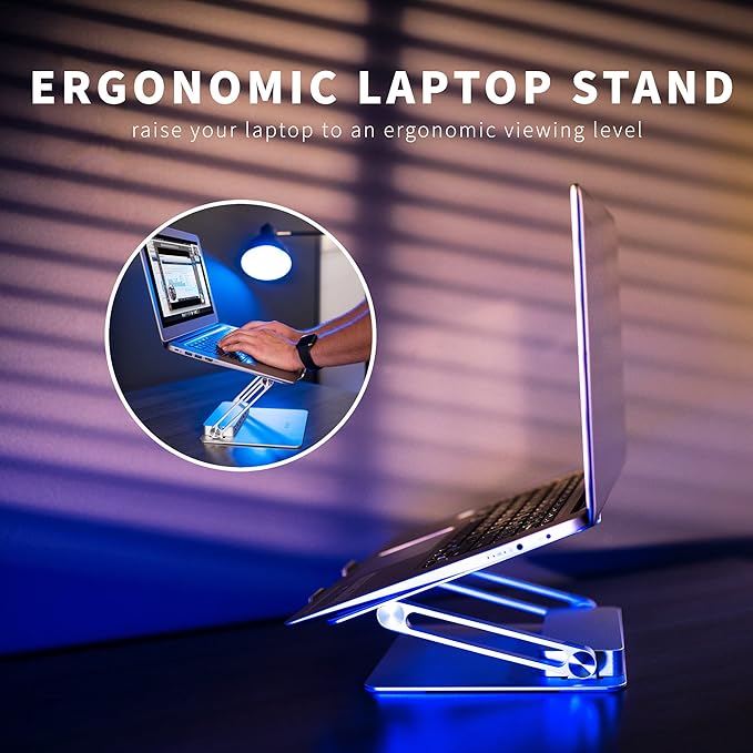 VIVO Universal 11 x 9 inch Height Adjustable Ergonomic Laptop Riser Docking Station with USB-C USB-A HDMI 4K60 DP 4K60 PD RJ45 Tabletop Desk Stand Power Hub Silver STAND-V000LD
