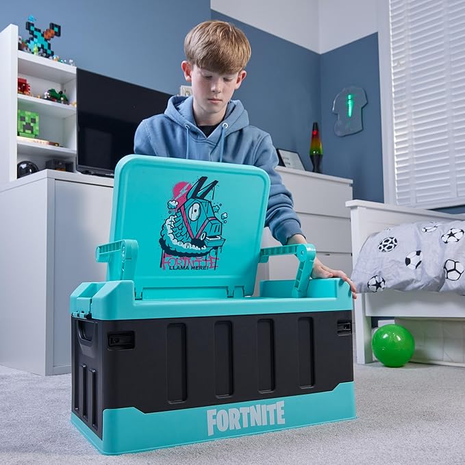 Numskull Fortnite 2-in-1 Toy Storage Box &amp Folding Chair - Gaming Accessory Organizer with lid and handles for Family Rooms Official Fortnite Merchandise