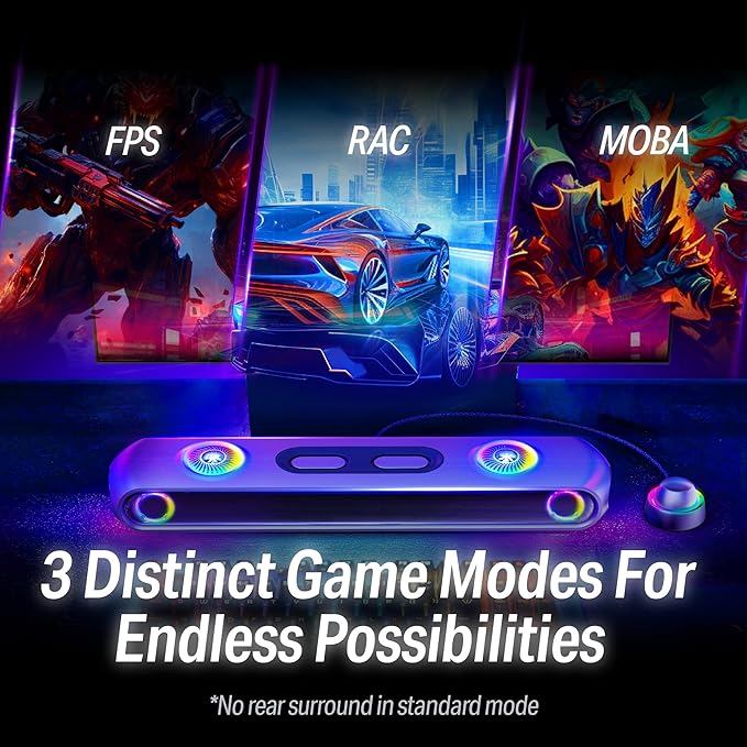 OXS Thunder Pro+ Gaming Soundbar with Wireless Satellite Neck Speaker 7.1.2 Dolby Atmos Surround Sound System Built-in Woofer App Customization RGB Effects 3 Pro Gamer Modes Sleek Toggle Design