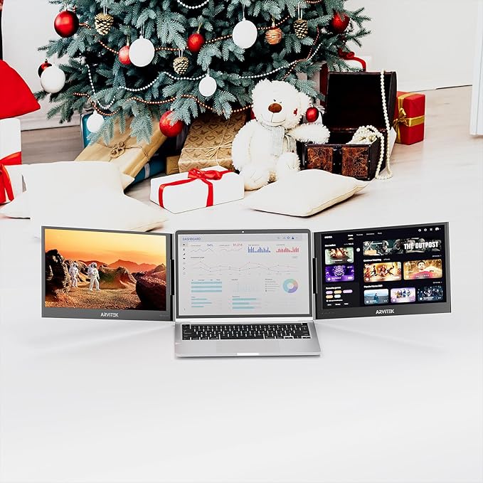 15.6 Inch Triple Monitor for Laptop 1080P USB-C Portable Screen Extender w/Adjustable Stand for 11-16 Laptop(Mac Windows Android)