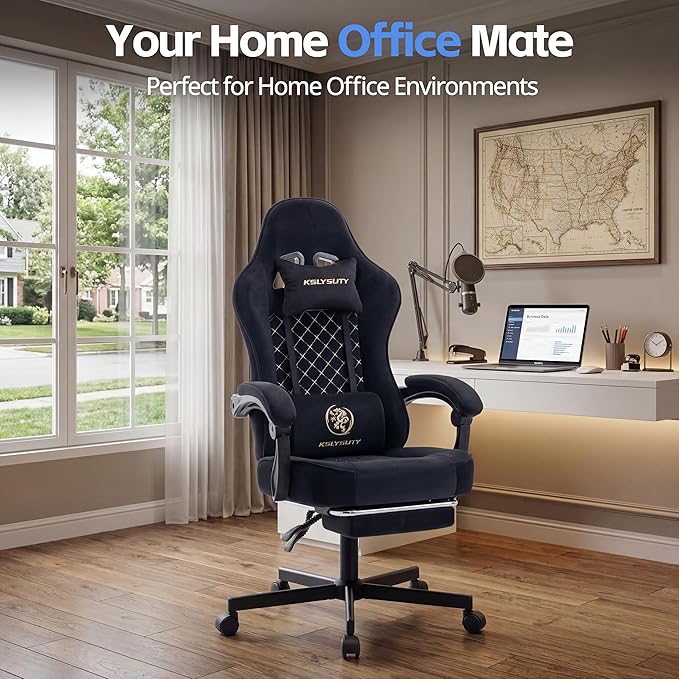 Desk Computer Gaming Chair - High Back Ergonomic Office Chair with Footrest and Lumbar Support Swivel Comfy Home Gamer Video Game Chairs with Pocket Spring Cushion for Adults (Black Fabric)