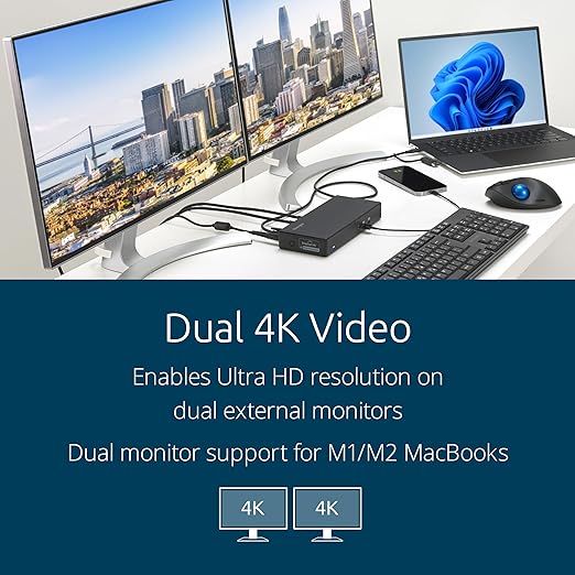 Kensington SD4781P USB-C &amp USB-A DisplayLink Docking Station Dual 4K Display 2xHDMI 2xDisplayPort with 100W Power Delivery for Mac M1/M2/M3/M4 Windows and Chrome (K33603NA)