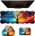 3-Piece Ergonomic Desk Mat &amp Cloud Wrist Rest Set Large 31.5 x 11.8 Wave Office Desk Pad with Memory Foam Support Non-Slip Computer Protector for Home Gaming &amp Writing Blue Red Trees
