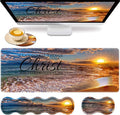 Gaming Mouse Pad Set Large Gaming Mouse Pad+Keyboard Wrist Rest+Mouse Wrist Rest+Coaster Easy Typing Pain Relief 31.5 × 11.8 inch Desk Mat for Home Office Beach Quoting Philippians 4-13