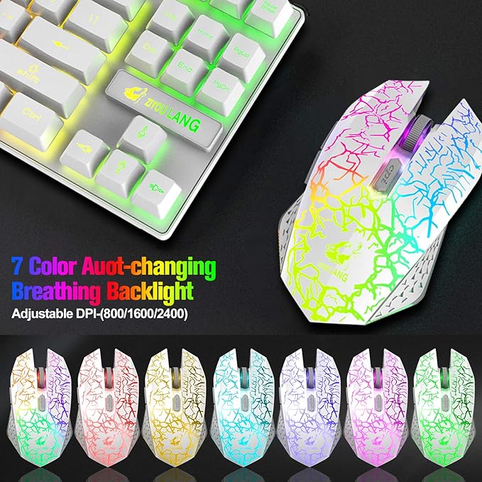 LexonElec Wireless RGB Backlit Gaming Keyboard Mouse ComboRechargeable 3800mAh Battery 87-Key Mechanical Feel Keyboard Quiet Mouse and Mouse Pad for Gamers and Office Typists(White)