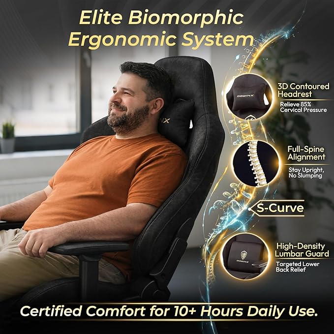 Dowinx Big and Tall Gaming Chair with Suede Fabric Breathable Game Chairs for Adults with Oversized Thick Seat for 440lbs Ergonomic Gamer Chair for Streaming &amp Long Gaming Sessions Black