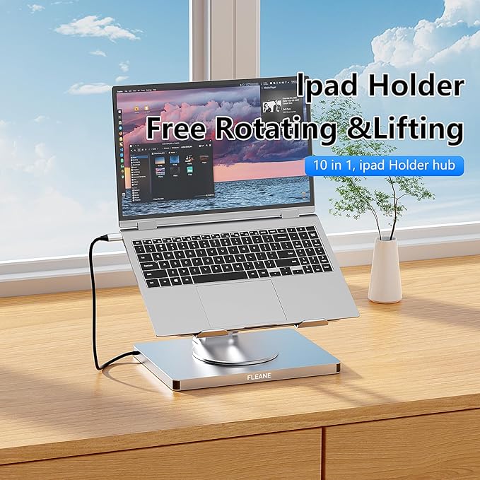 10 in 1 Laptop Docking Station Stand for MacBook Pro/Air/Surface/Dell/HP/Lenovo Mac Type-C Hub with 4K HDMI USB 3.0 SD/TF Card RJ45 PD 3.0 USB C Laptop Stand Hub with 360 Rotating Base (ST109A)