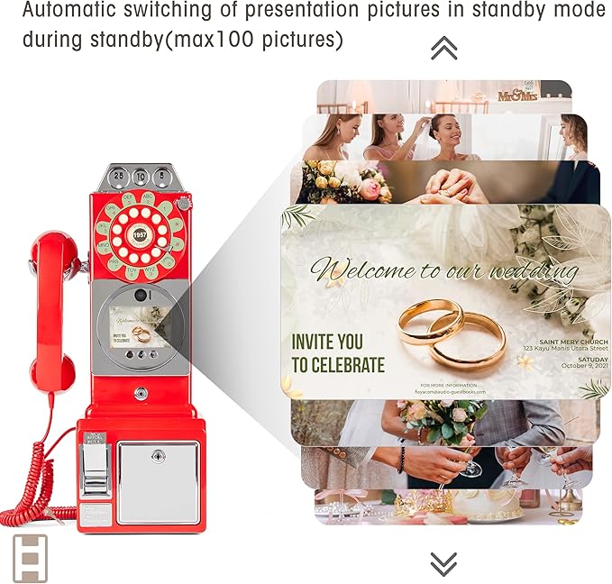Video Guest Book Wedding Phone (Art Deco Wall-Mounted red)