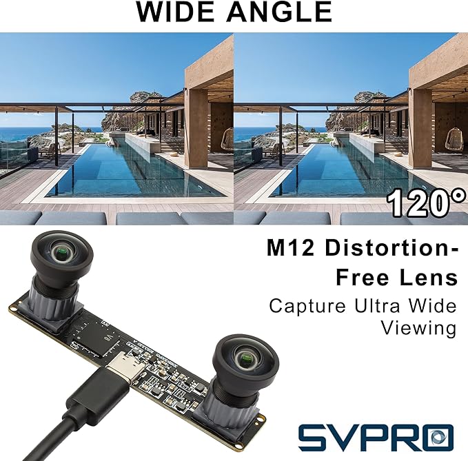 SVPRO 1200P 60fps Global Shutter USB Camera with Dual M12 Lens 3D Stereo Wide Angle Computer Vision Industrial Face Recognition Camera for WindowsLinuxAndroidMacOSRaspberry Pi