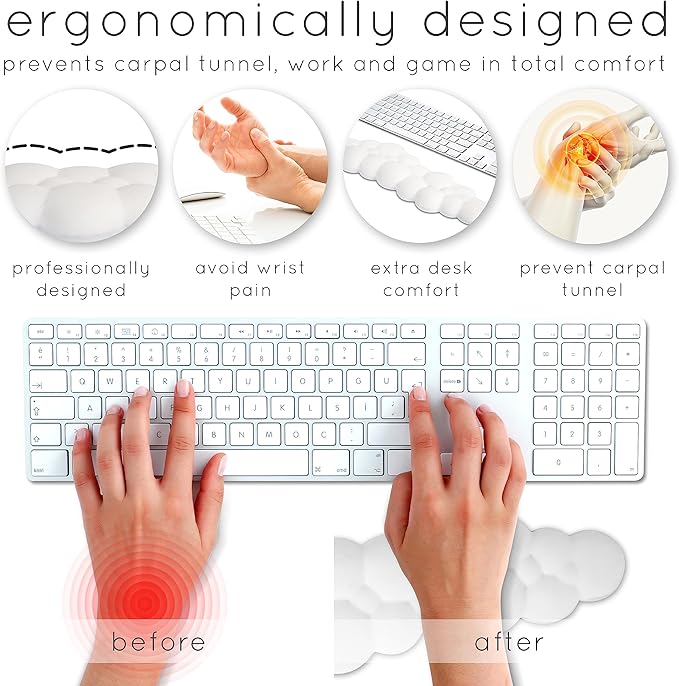 Qloud Cloud Wrist Rest Keyboard Wrist Rest for Computer Keyboard Pad Cloud Keyboard Wrist Rest Wrist Pad for Keyboard Memory Foam Non Slip Base Comes with Mouse Pad - Lilac Purple