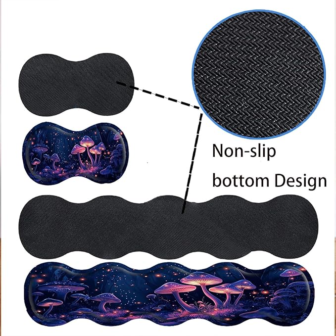 Keyboard Mouse Pad SetLarge Desk Pad+Keyboard Wrist Rest+Mouse Wrist Support+CoasterEasy Typing Pain Relief Non-Slip Wrist Support Mousepad Set Home OfficeGlowing Mushrooms