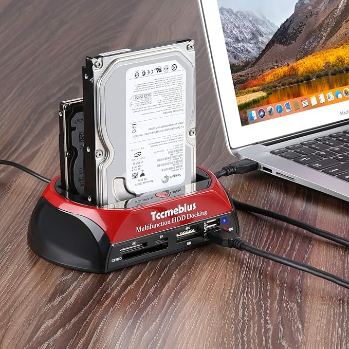 Hard Drive Docking Station TCC-S862-US USB 2.0 to 2.5 3.5 Inch SATA IDE Dual Slots External Enclosure with All in 1 Card Reader and USB 2.0 Hub for 2.5 3.5 IDE SATA I/II/III HDD SSD