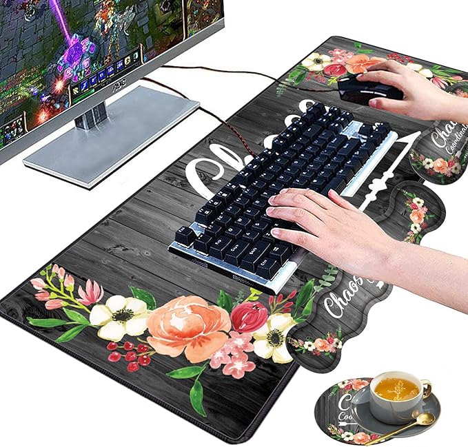 Large Gaming Mouse Pad Keyboard Wrist Rest pad + Mouse Wrist pad + Coaster Set Extended Waterproof Non-Slip Table mat Suitable for Home Office Learning Games - Chaos Coordinator