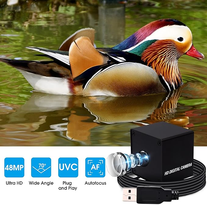 USB Camera 48MP Webcam Ultra HD Autofocus 70 Degree Lens with Metal Case200ms Fast Automatically Focus Clear USB Camera Plug and Play for PC Raspberry Pi Jetson Nano Laptop Prototype Camera