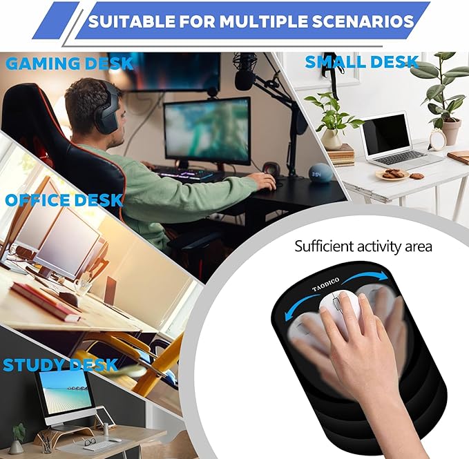 Ergonomic Mouse Pad with Wrist Rest Milk Silk Fabric Durable Silicone Filling Non-Slip Pu Base Massage Design Pain Relief Mousepad for Wireless Mouse and Desk 12x8inch Black