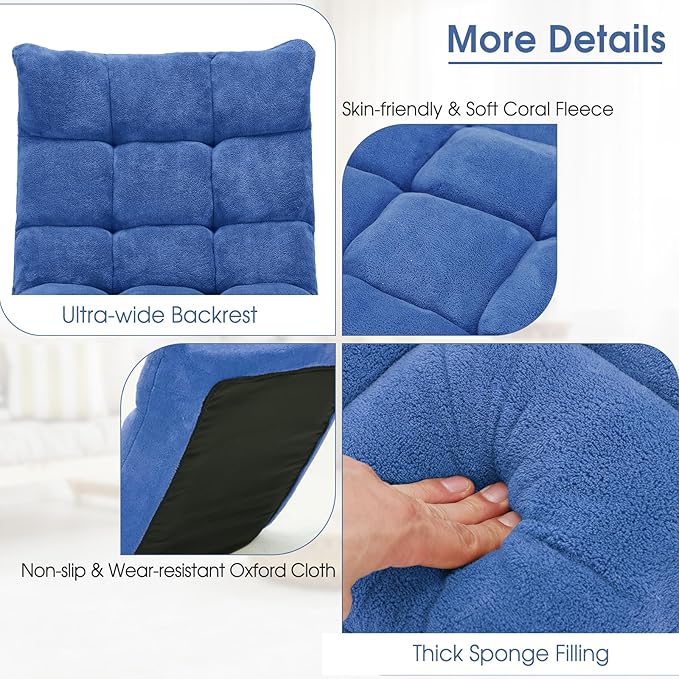 GORELAX Memory Foam Floor Chair 14-Poistion Adjustable Floor Reading Gaming Chair Recliner Folding Cushioned Meditation Chair with Back Support Padded Lazy Sofa Chair for Adults Kids (Blue)