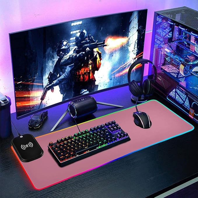 Dark Peach Mouse Pad Gaming Mousepad Non Slip Desk Mat Wireless Charging RGB Computer Mouse Pads Keyboard Mats Pad for Desktop Home Office 35.4 x 15.7 in