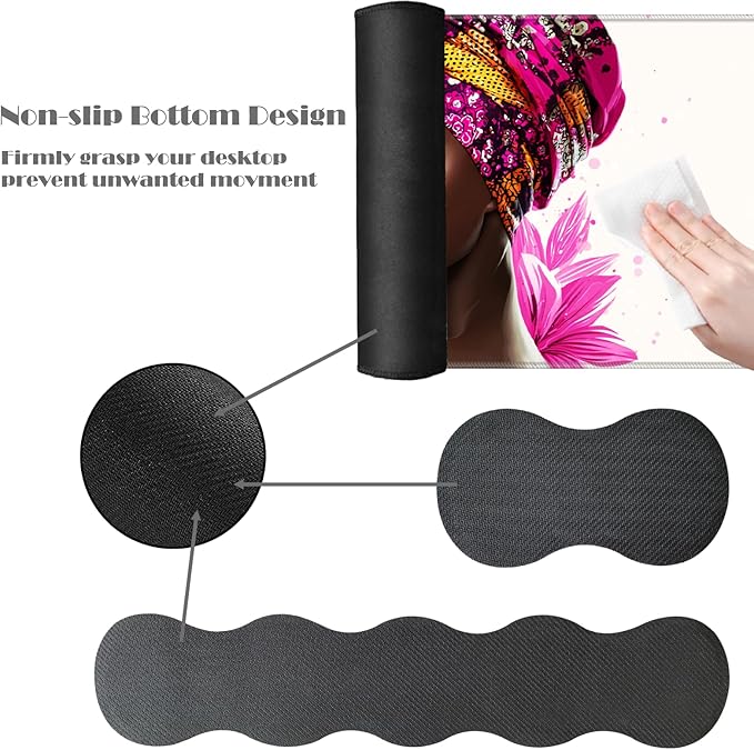 Ergonomic Keyboard Wrist Rest &amp Mouse Pad Wrist Rest SetXL Gaming Desk Mat 31.5x 11.8Non-Slip BaseMemory FoamEasy Typing Pain Relief for Office &amp HomeAfrican Woman