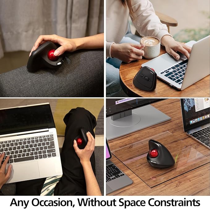 MicroPack Ergonomic Wireless Mouse with Trackball and 5 Adjustable DPI Easy Thumb Control Precise &amp Smooth Tracking. Update Bluetooth Medium-Sized Right Hand Mouse for Laptop PC Mac Windows