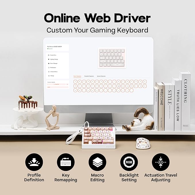 MechLands AJAZZ AK029 One Handed Gaming Keyboard 8Khz Polling 29 Keys Rapid Fast Wired Keyboard SOCD &amp DKS Magnetic Switch Adjustable Actuation RGB Backlits Aluminum Plate (White Brown)