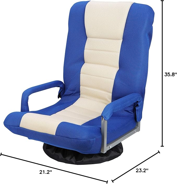 360 Degree Swivel Gaming Floor Chair with Arms Back Support 6 Positions Adjustable Backrest Multipurpose Folding Floor Chair Lazy Sofa Lounger for Adults Teens TV Playing Video Games