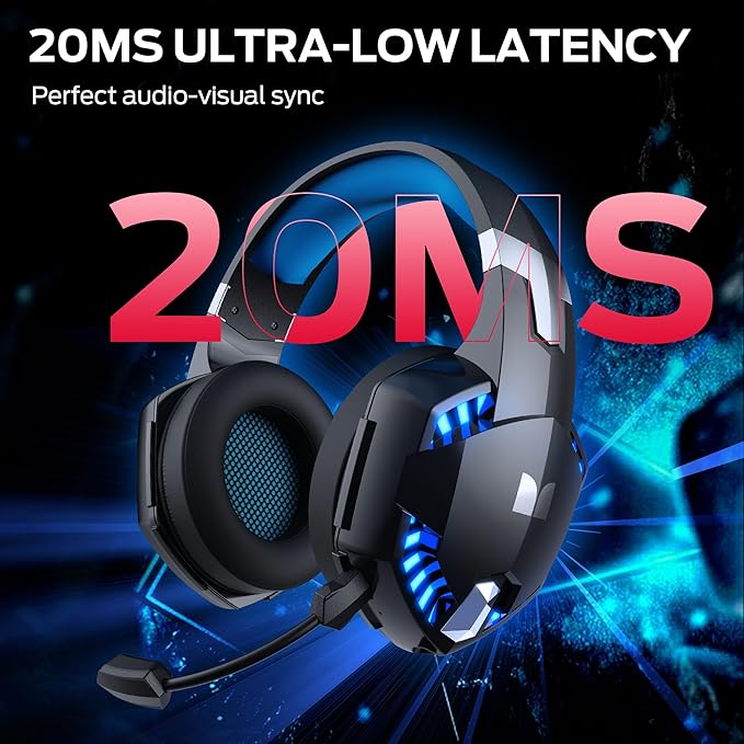 Monster Mission 300 Wireless Gaming Headset 2.4GHz/Bluetooth HeadphonesLow Latency Stereo Audio Location Recognition 48H Battery Life Suitable for PS5 PC PS4 and Other Gaming Devices