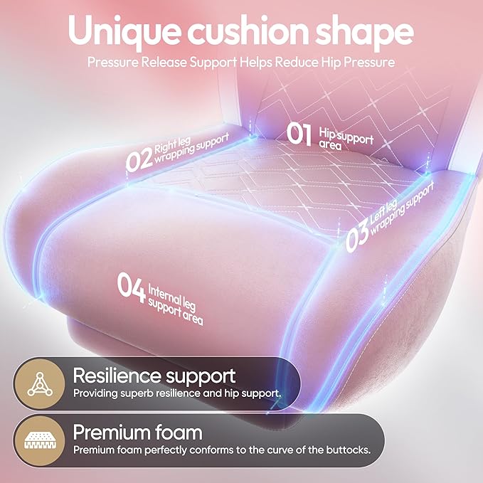 Dowinx Fabric Gaming Chair with Heated Massage Lumbar Support Computer Game Chairs for Adults Big Tall Gamer Chair with Pocket Spring Cushion and Footrest Recliner Gaming Chairs for AdultPink