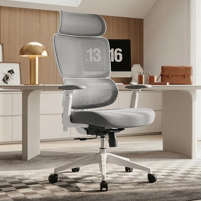 EUREKA ERGONOMIC Lena Mesh Office Chair Ergonomic Office Chair High Back Desk Chair with Oversized Headrest Home Office Desk Chairs for Home &amp Ofiice Work Chair Grey