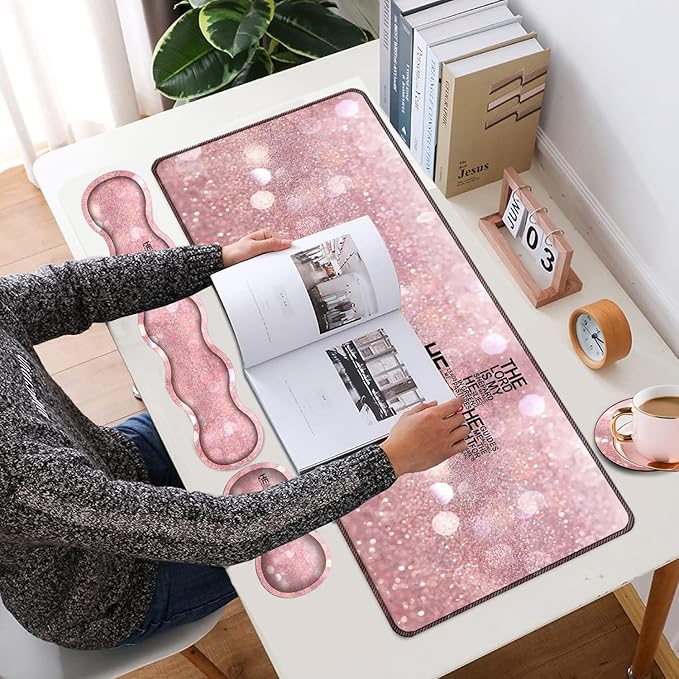4 in 1 Mouse Pad Combo Large Gaming Mouse Pad + Keyboard Support + Mouse Rest + Coaster Table Pad with Stitched Edge Memory Foam Ergonomic Wrist Pad Set God Jesus Christian Cross