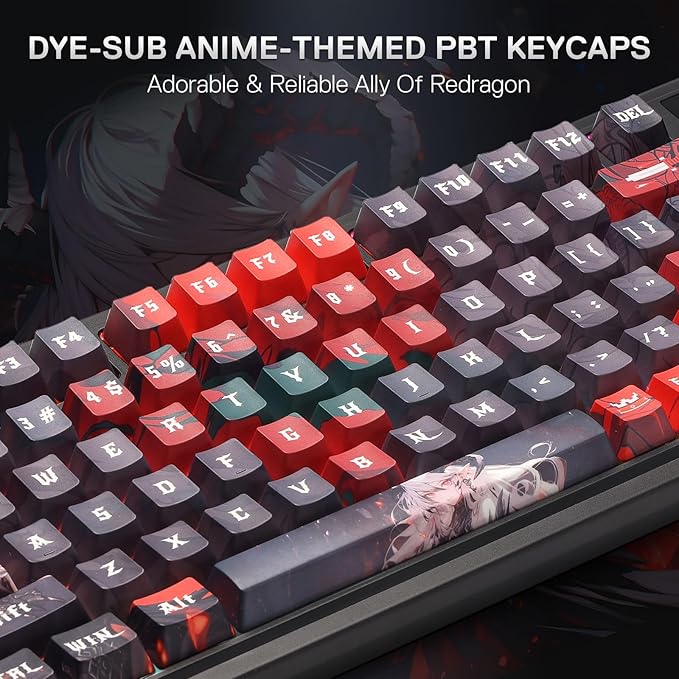 Redragon K719 PRO Wireless Gasket Gaming Keyboard w/Hype Screen &amp Knob 95 Keys Mechanical Keyboard Easy-Control 1.14’’ TFT Info Display 5-Layer Noise Dampening Custom Linear Switch Anime Edit