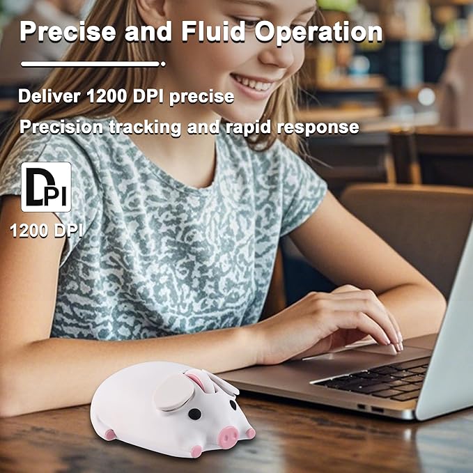 Wireless Bluetooth Mouse Cute Animal Pig Shape 2.4G &amp Bluetooth Dual Mode Computer Mice with USB Receiver Portable Compact 1200DPI Optical Cordless Mouse for Laptop iPad PC Chromebook Kids Gift(Wh