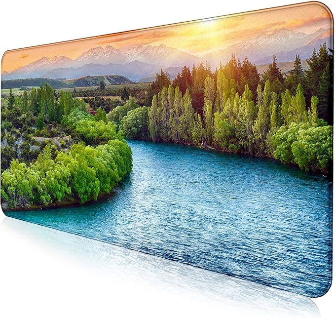 Large Extended Gaming Mouse Pad with Stitched Edges Non-Slip Waterproof Rubber Base Mouse Pad for Office Computer Keyboard Laptop and Home Desk Pad 35.4 x 15.7 x 0.12 Inch (Sunset Forest)