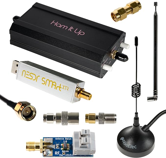Nooelec NESDR Smart XTR v2 HF Bundle: 300Hz-2.3GHz Software Defined Radio Set for LF/HF/UHF/VHF. Includes NESDR Smart XTR v2 RTL-SDR Ham It Up Plus v2 Upconverter 3 Antennas Balun Adapters
