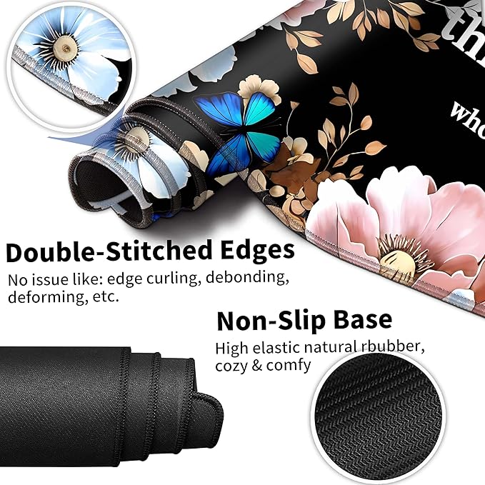 Extended Large Mouse Pad Set 31.5 x 15.7 – Christian Floral All-in-One Desk Set with Keyboard Wrist Rest Mouse Wrist Rest &amp Coaster Ergonomic Desk Accessories for Women Faith-Inspired Office Gi