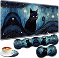 Large Gaming Mouse Pad + Keyboard Wrist Rest + Wrist Support + Coaster Set Memory Foam Ergonomic for Easy Typing XXL Extended Gaming Mouse Pad Table Pad - A Cat in The Moonlight