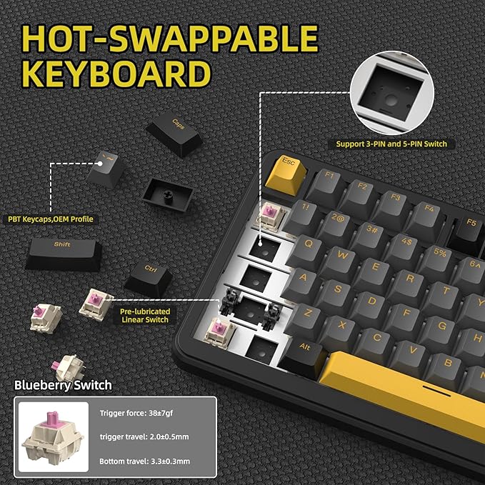MAGIC-REFINER ATTACK SHARK X85PRO 75% Wireless Mechanical keyboardTFT Smart Display&ampKnobBT/2.4GHz/Wired Custom Gaming KeyboardGasketHot-SwapRGBwith Pro Cable&amp5 Color PBT Keycapsfor PC/M