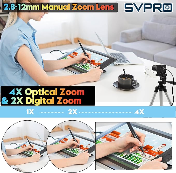 SVPRO 4K 60fps USB Camera with 2.8-12mm Manual Zoom Lens HDMI/USB3.0 Dual Output H.264/MJPEG 4X Optical Zoom Webcam for PC Mac Raspberry Pi Live Streaming Video Conferencing TV Monitor
