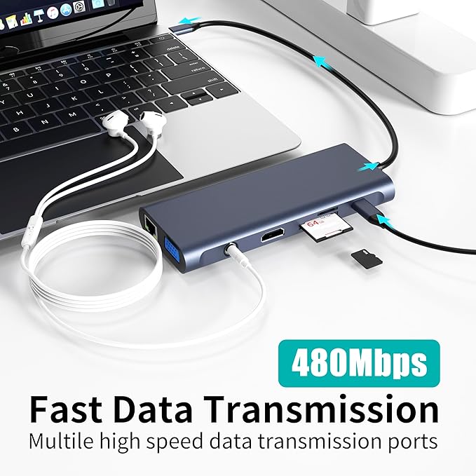 USB C Docking Station Hub (13 -in-1) with 2 X 4K HDMI Ethernet VGAAudio USB3.0 TF/SD Dongle Docking Station Compatible for MacBook iPad Pro Dell Hp Lenovo
