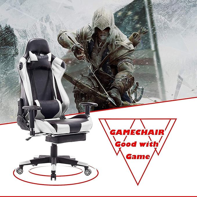 Home Ergonomic Office Chair Ergonomic Computer Chair with Adjustable Height Gaming Chair High Back Adjustable Swivel Video Game Chair with Footrest and Headrest