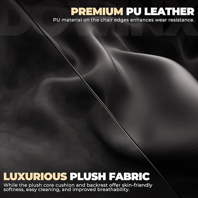 Dowinx PU Leather Gaming Chair with Footrest Big and Tall Ergonomic Computer Chair with Lumbar Support Wide Back Gamer Chair for Heavy People Black
