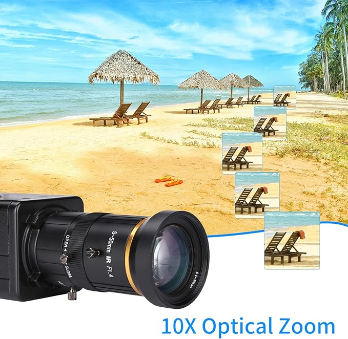 4K HD Camera Computer Camera USB Webcam 10X Optical Zoom Manual Focus Auto Exposure Compensation Comaptible with Window XP/7/10 Linux Android Plug &amp Play for Video Conference Online Teaching