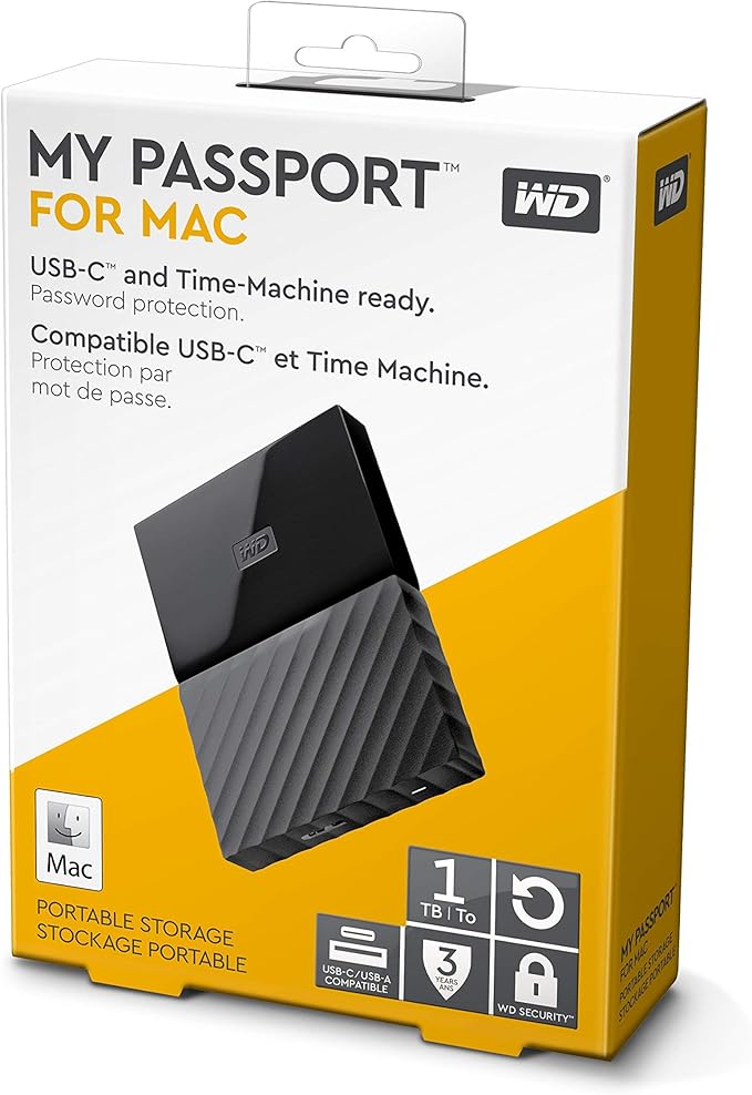 WD 1TB My Passport for Mac Portable External Hard Drive USB-C/USB-A - WDBFKF0010BBK-WESEBlack