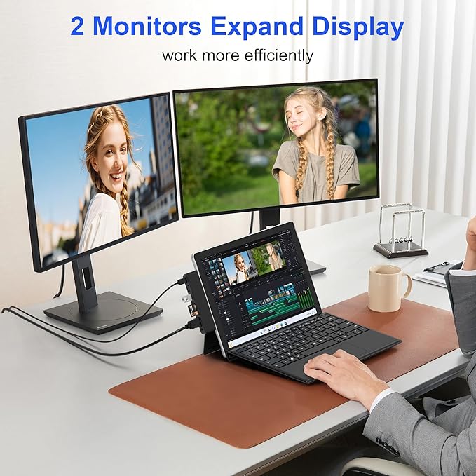 Surface Pro 11/10/9 Accessories Docking Station &amp Adapter - 7-in-1 USB-C Hub for Dual Monitor with 4K HDMI USB C Thunderbolt 4 (8K@30Hz/40Gbps/100W PD) 2 USB 3.0 SD/TF Card Reader &amp 3.5mm